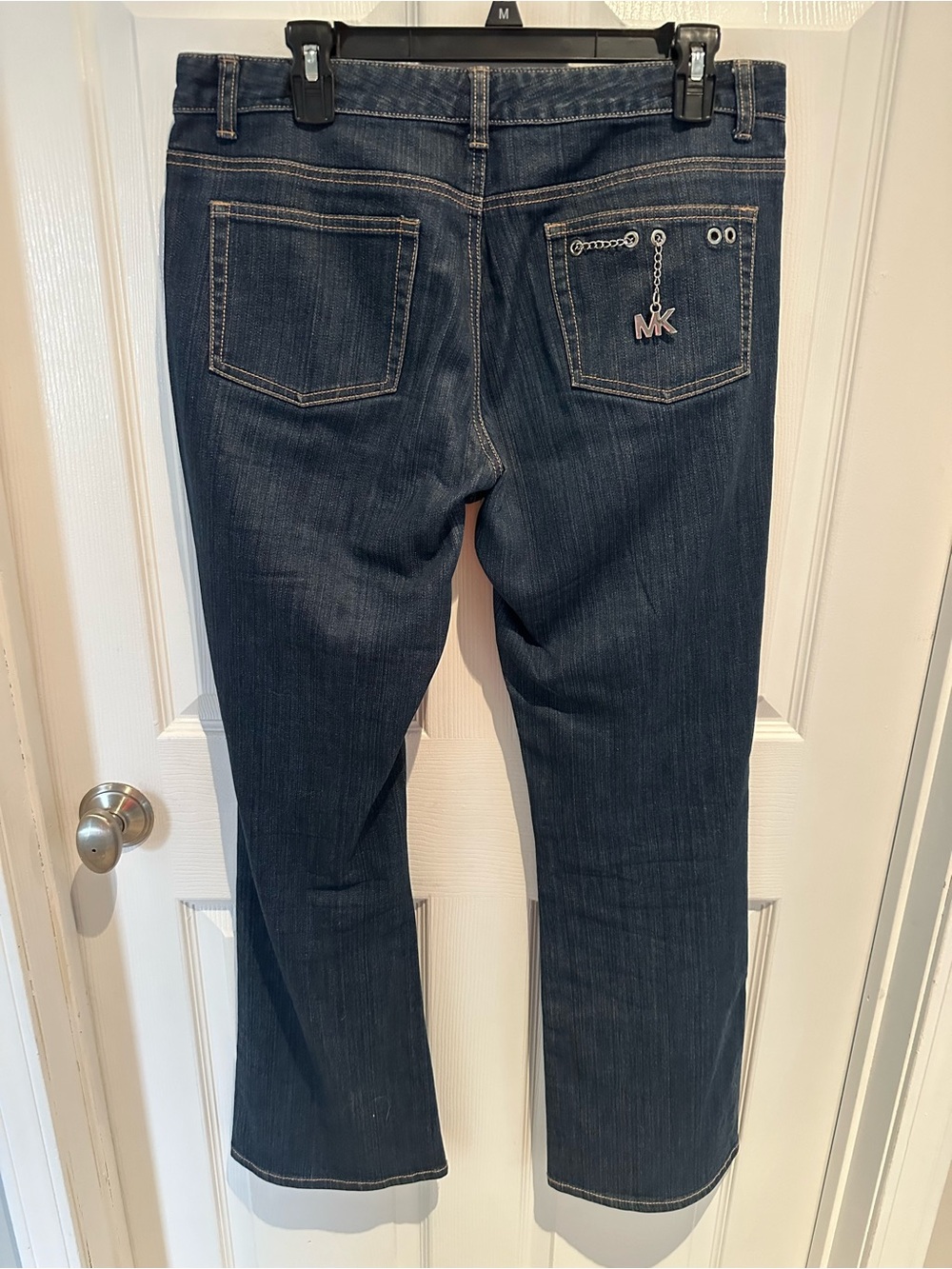 Michael Kors Dark Indigo Boot-Cut Jeans with MK Charm